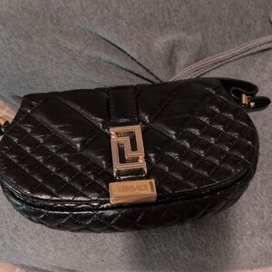 Versace Black Quilted Crossbody Bag with Gold Accents
